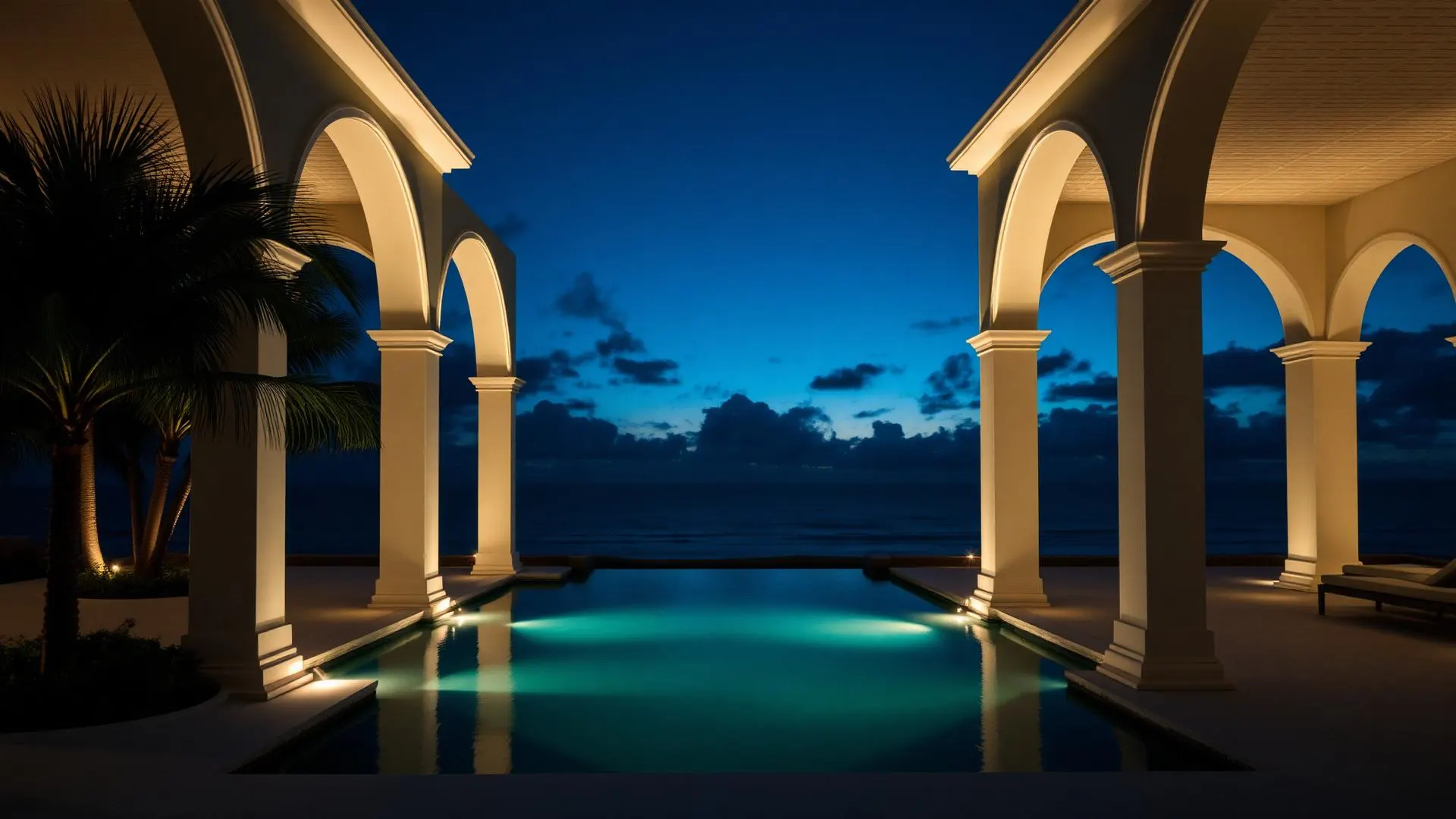 Villa de luxe front de mer à l'Île Maurice au crépuscule